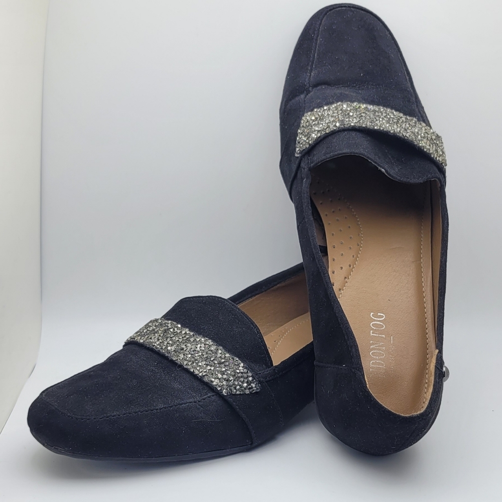 10M London Fog Black Loafers with Glitter Detail